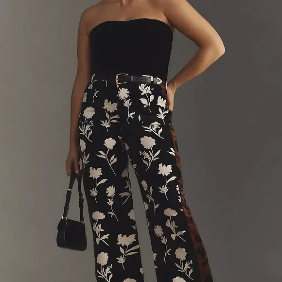 Anthropologie Colette Cropped‎ Velvet Wide Leg Pants Maeve Side Stripe Sz 32 NEW - Picture 5 of 7